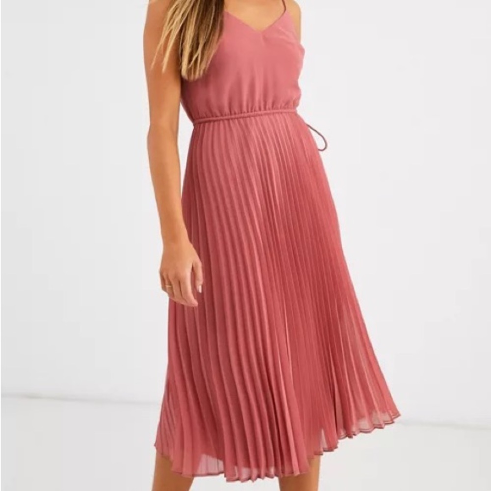 ASOS DESIGN pleated cami midi dress with drawstring waist in dark pink